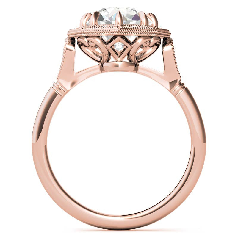 Antique Style Octagon Halo Round Brilliant Moissanite Cathedral Engagement Ring