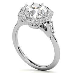 Antique Style Octagon Halo Round Brilliant Moissanite Cathedral Engagement Ring