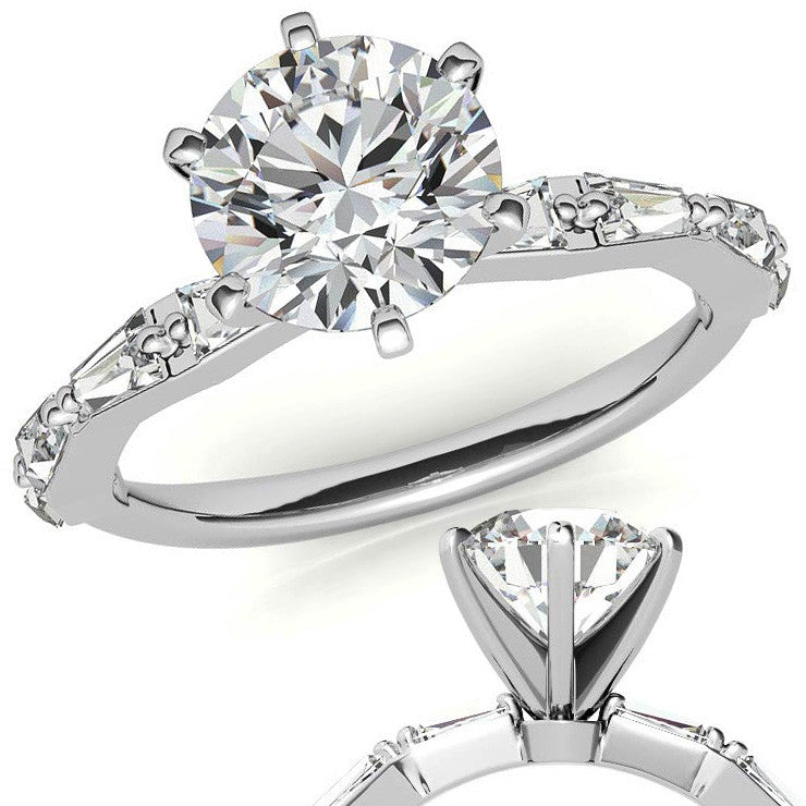 Tapered Baguette Moissanite and Diamond Engagement Ring