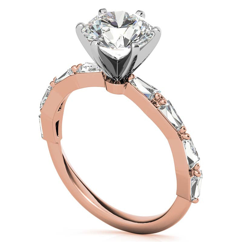 Tapered Baguette Moissanite and Diamond Engagement Ring