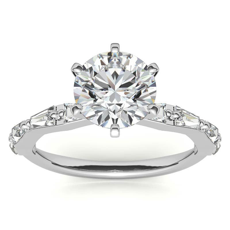 Tapered Baguette Moissanite and Diamond Engagement Ring