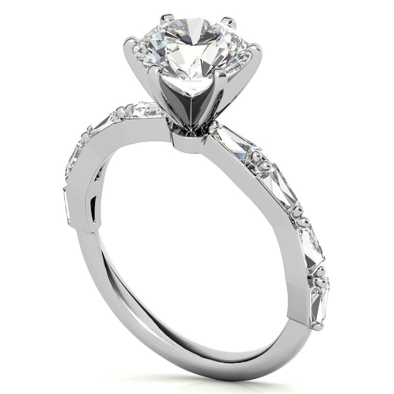 Tapered Baguette Moissanite and Diamond Engagement Ring