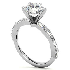 Tapered Baguette Moissanite and Diamond Engagement Ring
