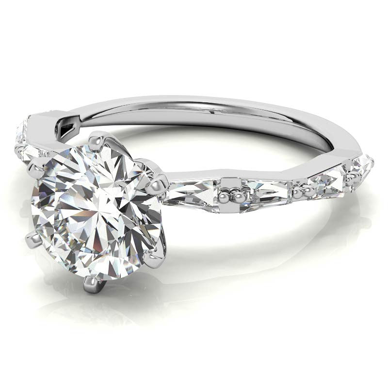 Tapered Baguette Moissanite and Diamond Engagement Ring