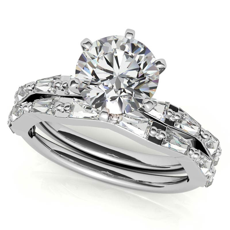 Tapered Baguette Moissanite and Diamond Engagement Ring