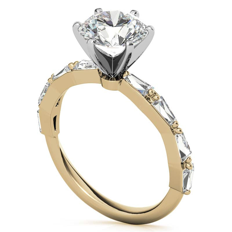Tapered Baguette Moissanite and Diamond Engagement Ring