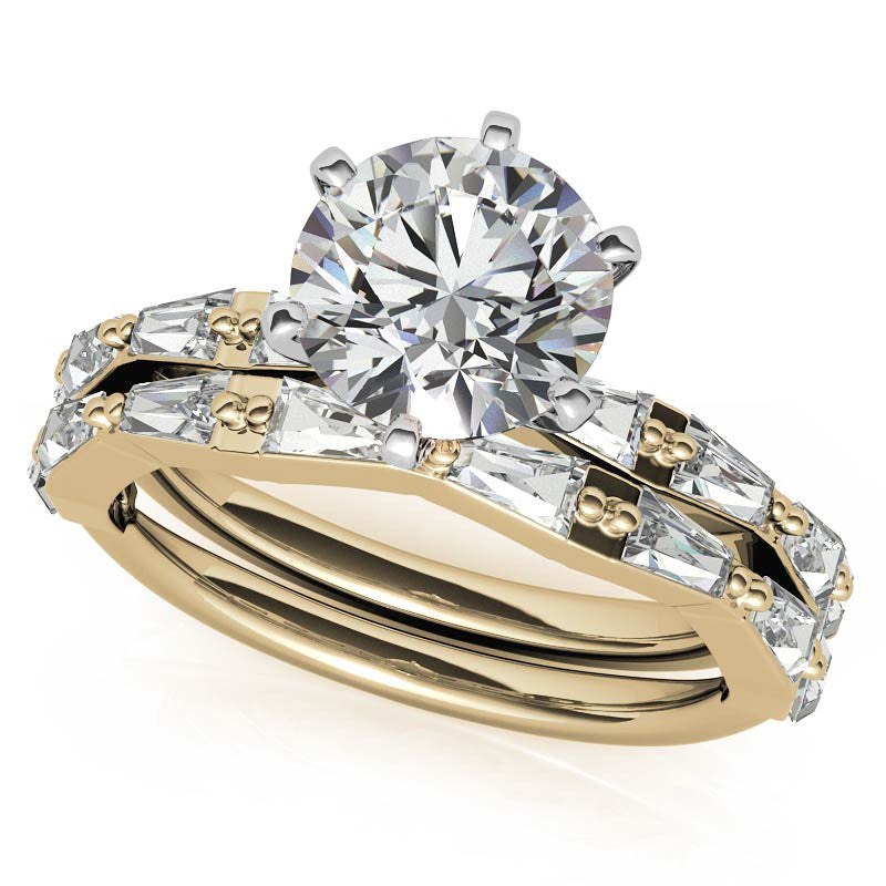 Tapered Baguette Moissanite and Diamond Engagement Ring
