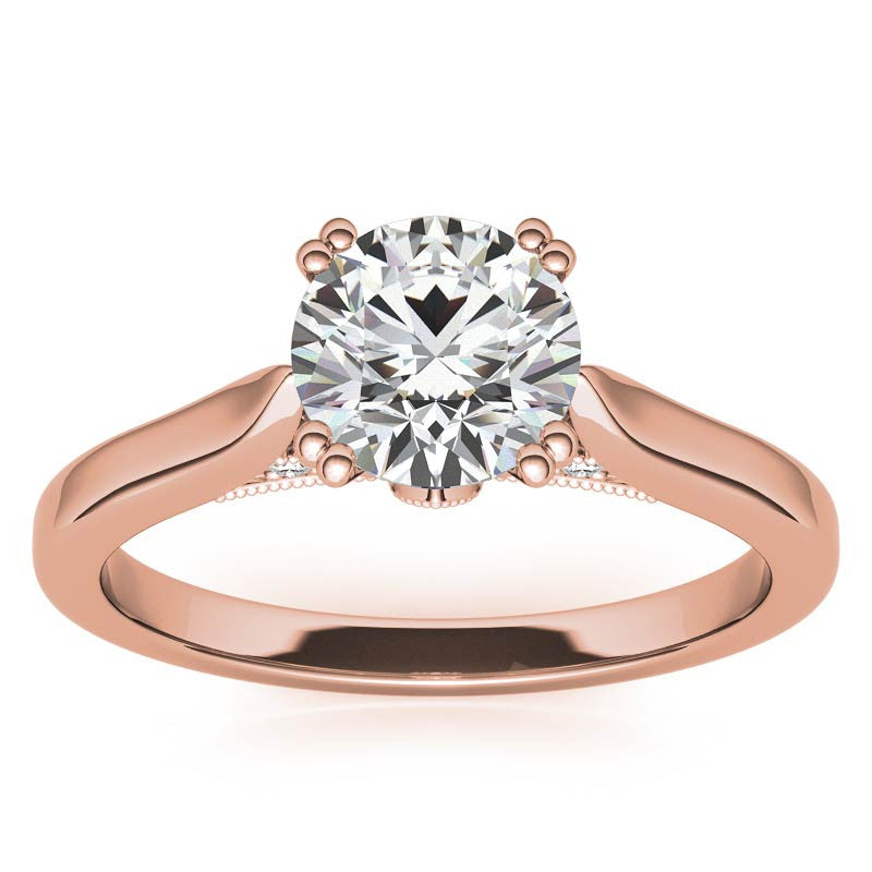 Milgrain Accented Double Prong Round Brilliant Moissanite Engagement Ring