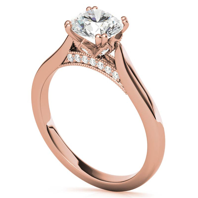 Milgrain Accented Double Prong Round Brilliant Moissanite Engagement Ring