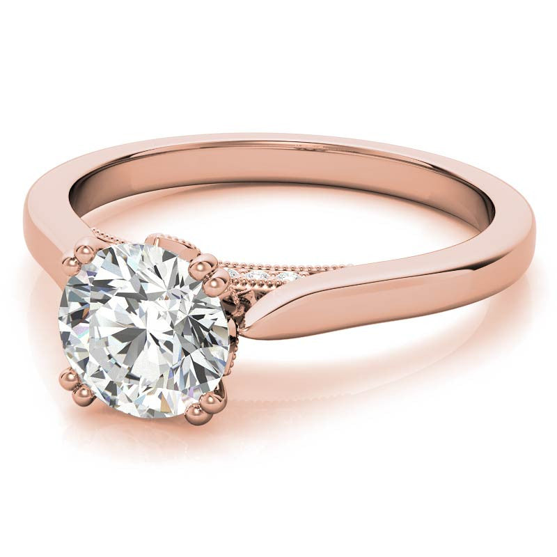 Milgrain Accented Double Prong Round Brilliant Moissanite Engagement Ring