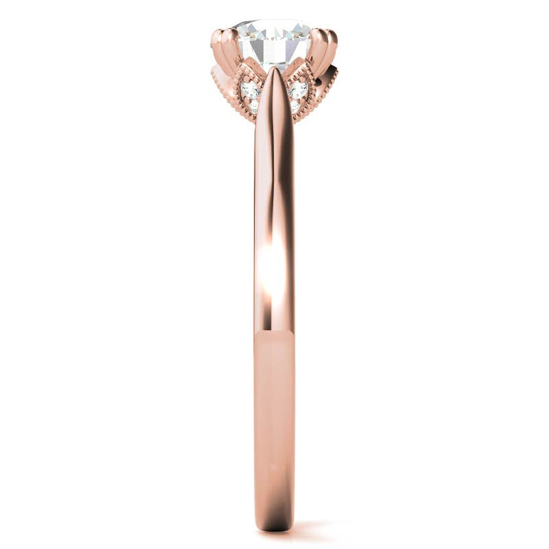 Milgrain Accented Double Prong Round Brilliant Moissanite Engagement Ring