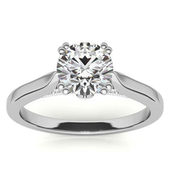 Milgrain Accented Double Prong Round Brilliant Moissanite Engagement Ring