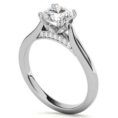 Milgrain Accented Double Prong Round Brilliant Moissanite Engagement Ring