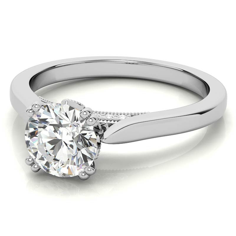 Milgrain Accented Double Prong Round Brilliant Moissanite Engagement Ring