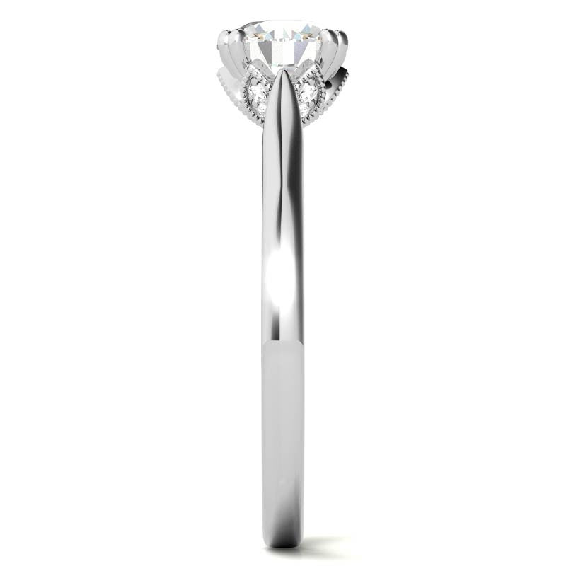 Milgrain Accented Double Prong Round Brilliant Moissanite Engagement Ring