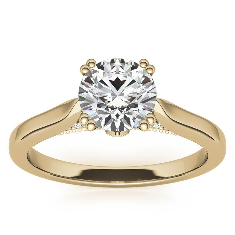 Milgrain Accented Double Prong Round Brilliant Moissanite Engagement Ring