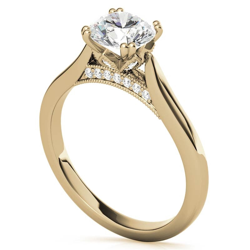 Milgrain Accented Double Prong Round Brilliant Moissanite Engagement Ring