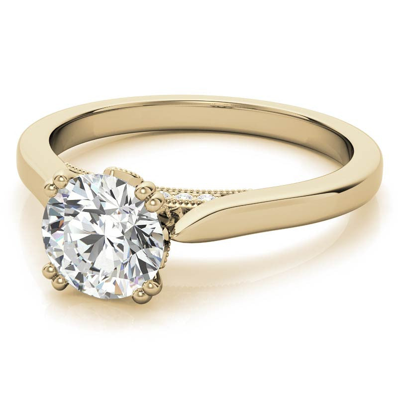 Milgrain Accented Double Prong Round Brilliant Moissanite Engagement Ring