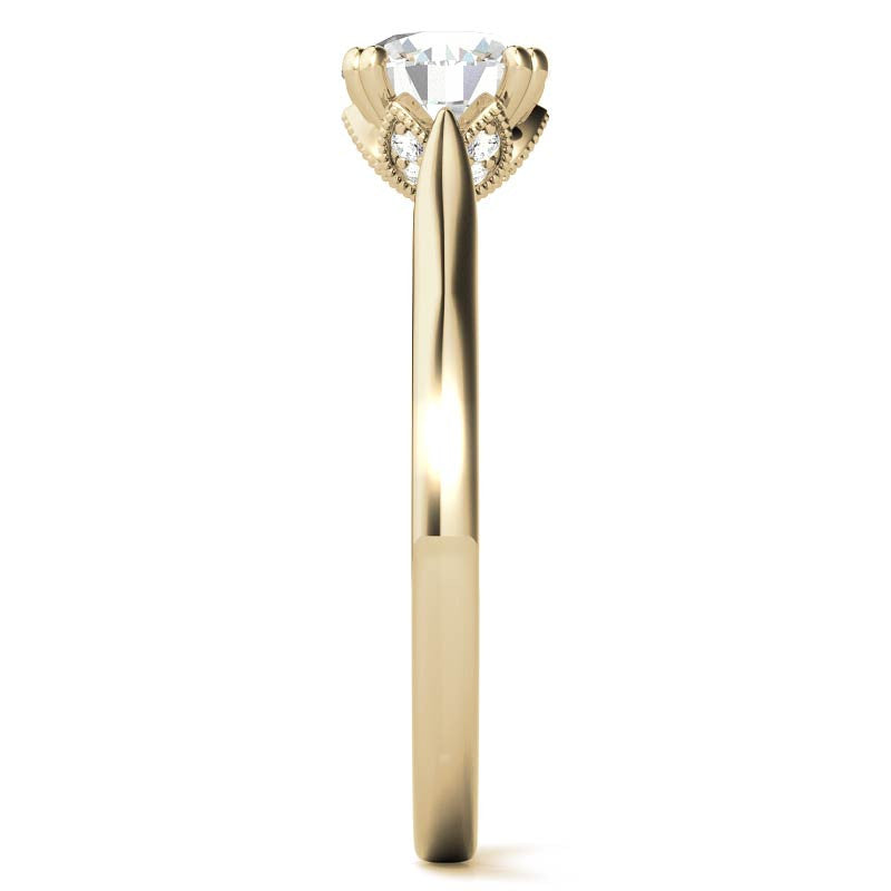 Milgrain Accented Double Prong Round Brilliant Moissanite Engagement Ring