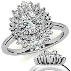 Round Brilliant Moissanite and Diamond Art Deco Style Halo Engagement Ring