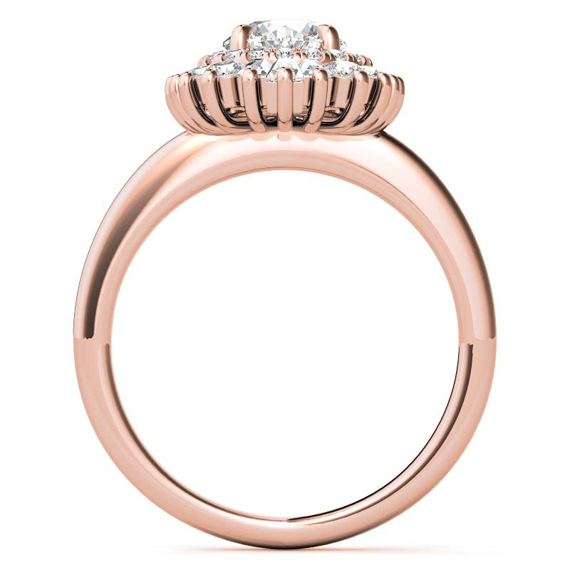 Round Brilliant Moissanite and Diamond Art Deco Style Halo Engagement Ring