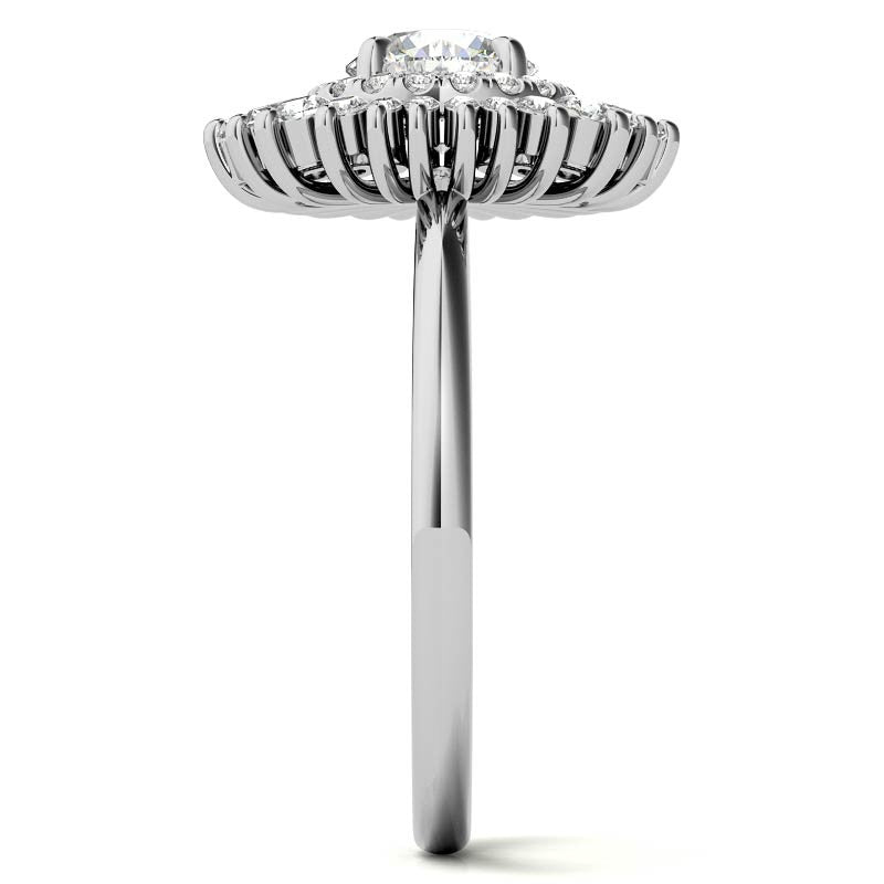 Round Brilliant Moissanite and Diamond Art Deco Style Halo Engagement Ring