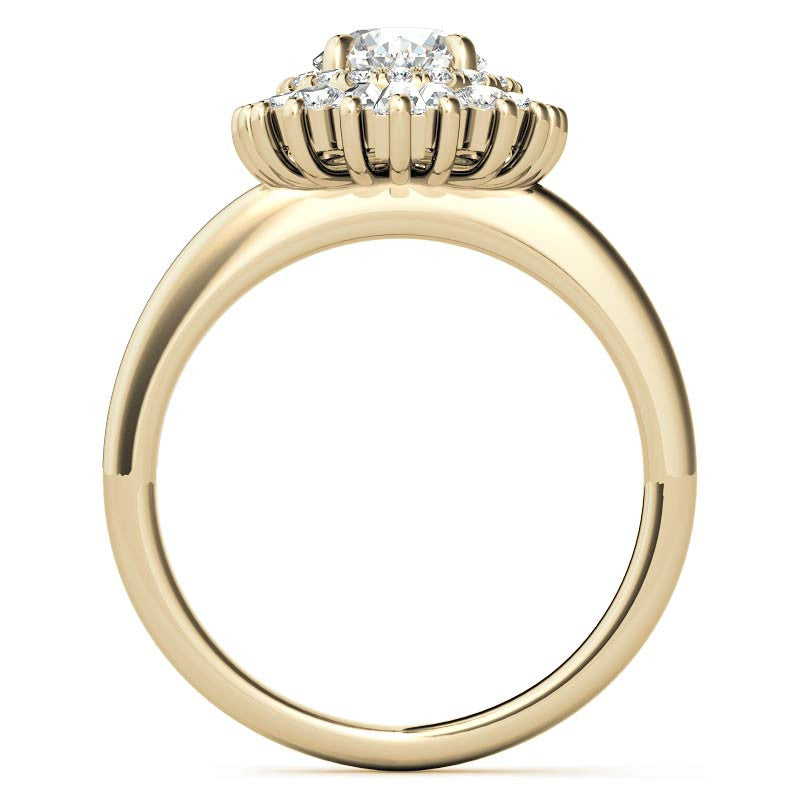 Round Brilliant Moissanite and Diamond Art Deco Style Halo Engagement Ring