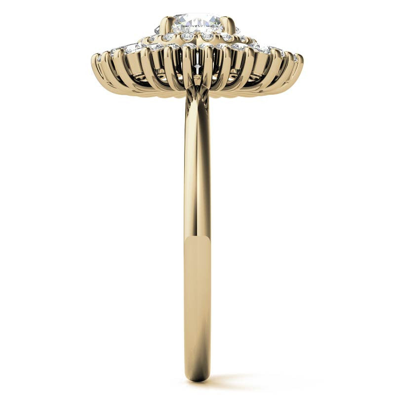 Round Brilliant Moissanite and Diamond Art Deco Style Halo Engagement Ring