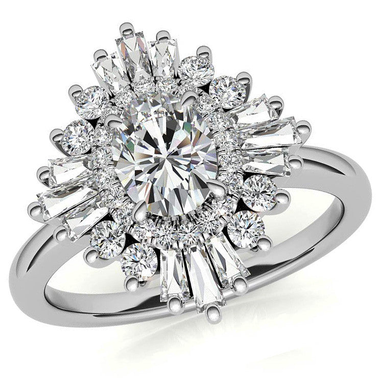 Art Deco Oval Moissanite Engagement Ring