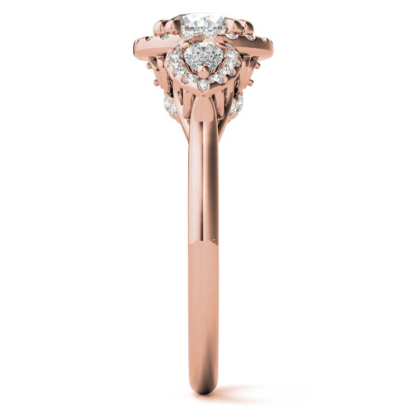 Round and Pear Halo 3-Stone Moissanite Engagement Ring