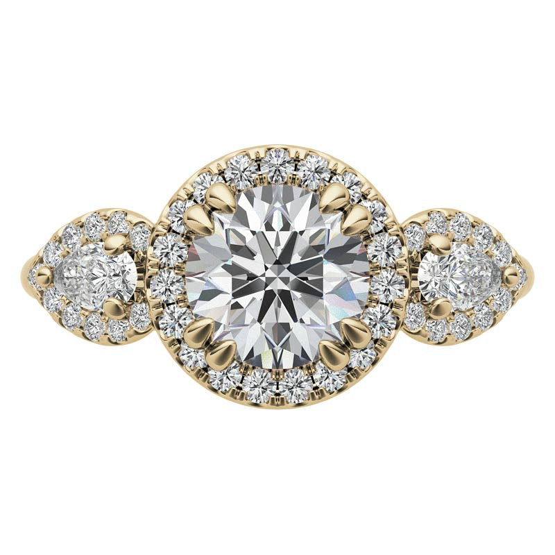 Round and Pear Halo 3-Stone Moissanite Engagement Ring