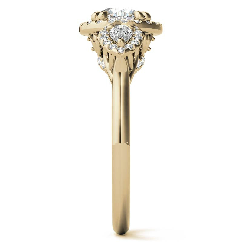 Round and Pear Halo 3-Stone Moissanite Engagement Ring