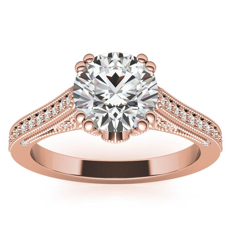 Antique Round Crown Accent Moissanite Engagement Ring