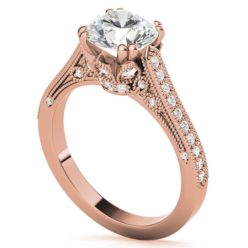 Antique Round Crown Accent Moissanite Engagement Ring