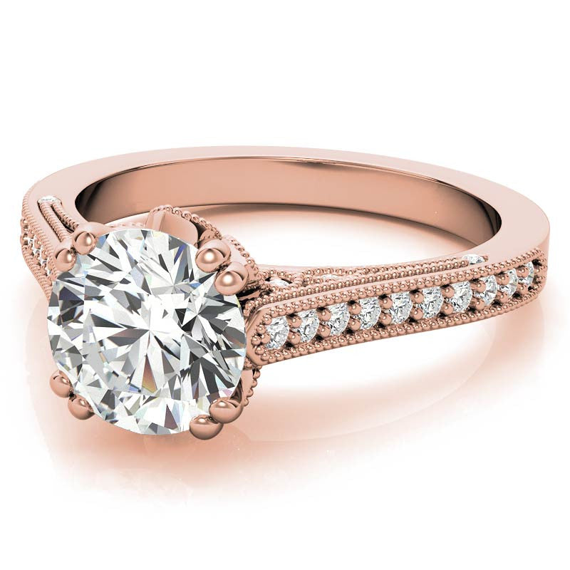 Antique Round Crown Accent Moissanite Engagement Ring