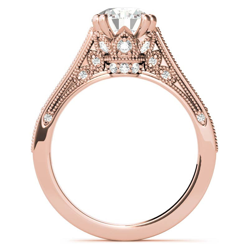 Antique Round Crown Accent Moissanite Engagement Ring