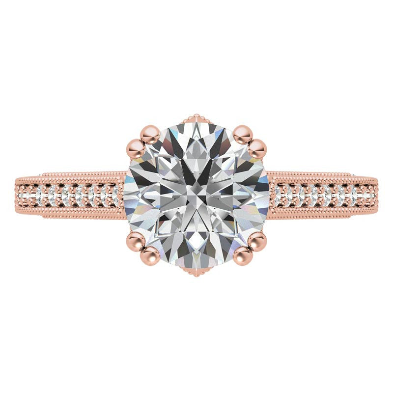Antique Round Crown Accent Moissanite Engagement Ring