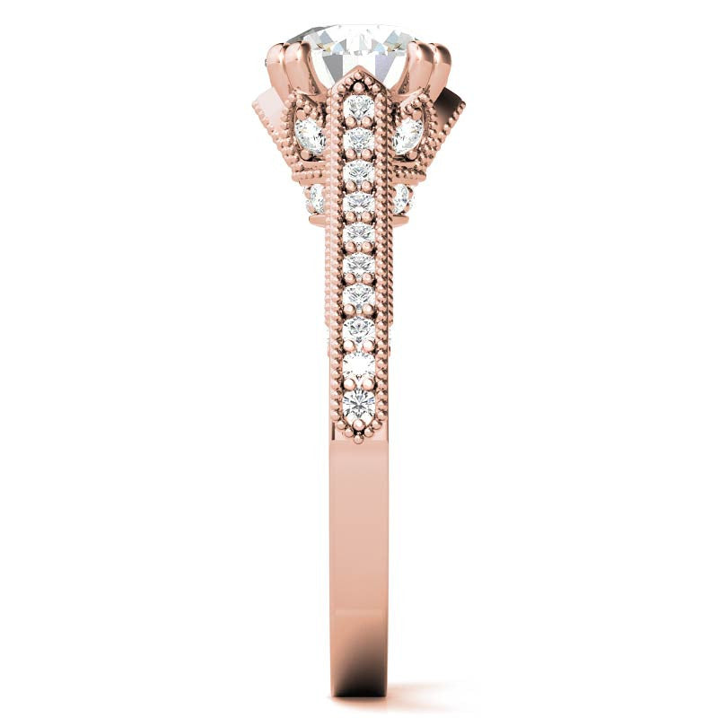 Antique Round Crown Accent Moissanite Engagement Ring