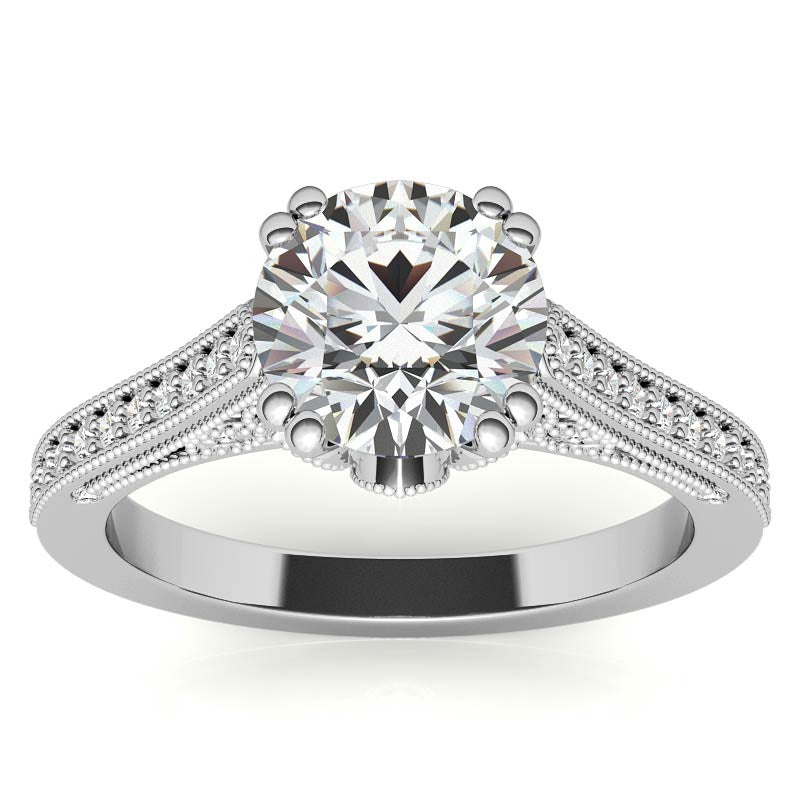 Antique Round Crown Accent Moissanite Engagement Ring