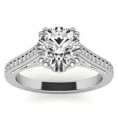 Antique Round Crown Accent Moissanite Engagement Ring