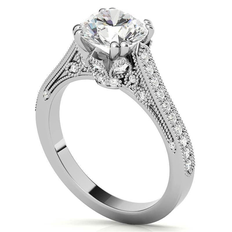 Antique Round Crown Accent Moissanite Engagement Ring