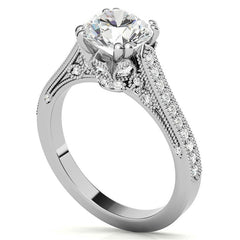 Antique Round Crown Accent Moissanite Engagement Ring