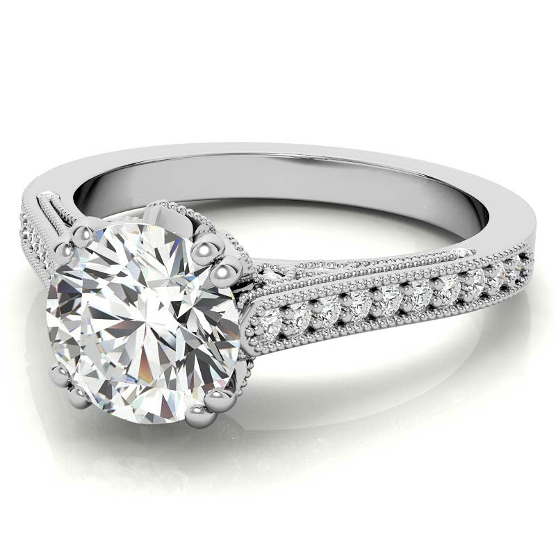 Antique Round Crown Accent Moissanite Engagement Ring