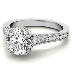Antique Round Crown Accent Moissanite Engagement Ring
