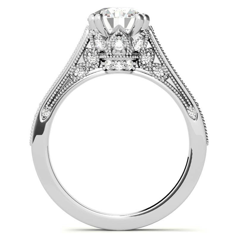 Antique Round Crown Accent Moissanite Engagement Ring