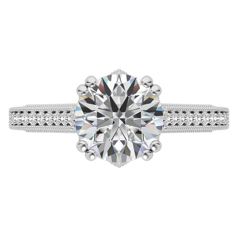 Antique Round Crown Accent Moissanite Engagement Ring