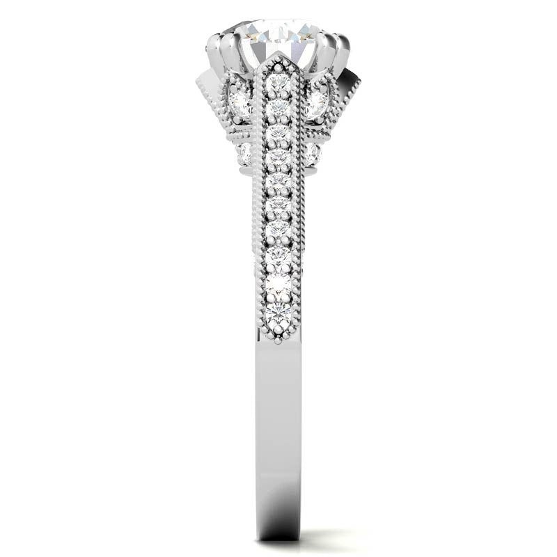 Antique Round Crown Accent Moissanite Engagement Ring