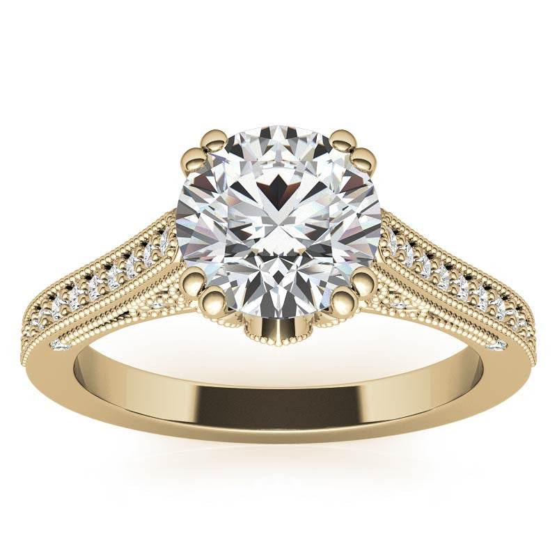 Antique Round Crown Accent Moissanite Engagement Ring