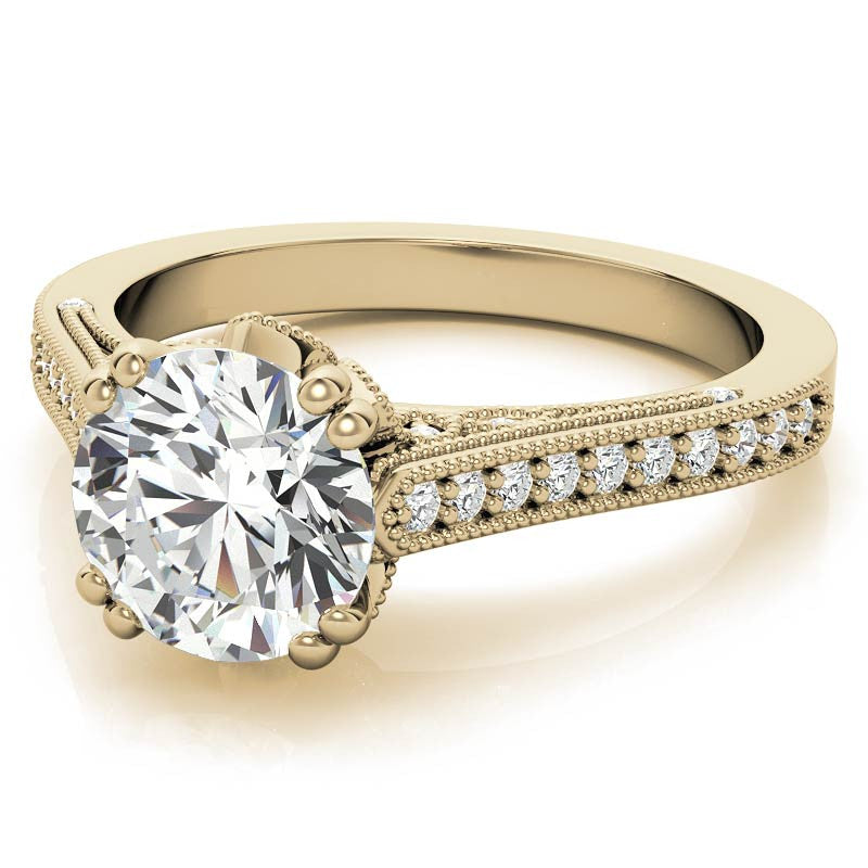 Antique Round Crown Accent Moissanite Engagement Ring
