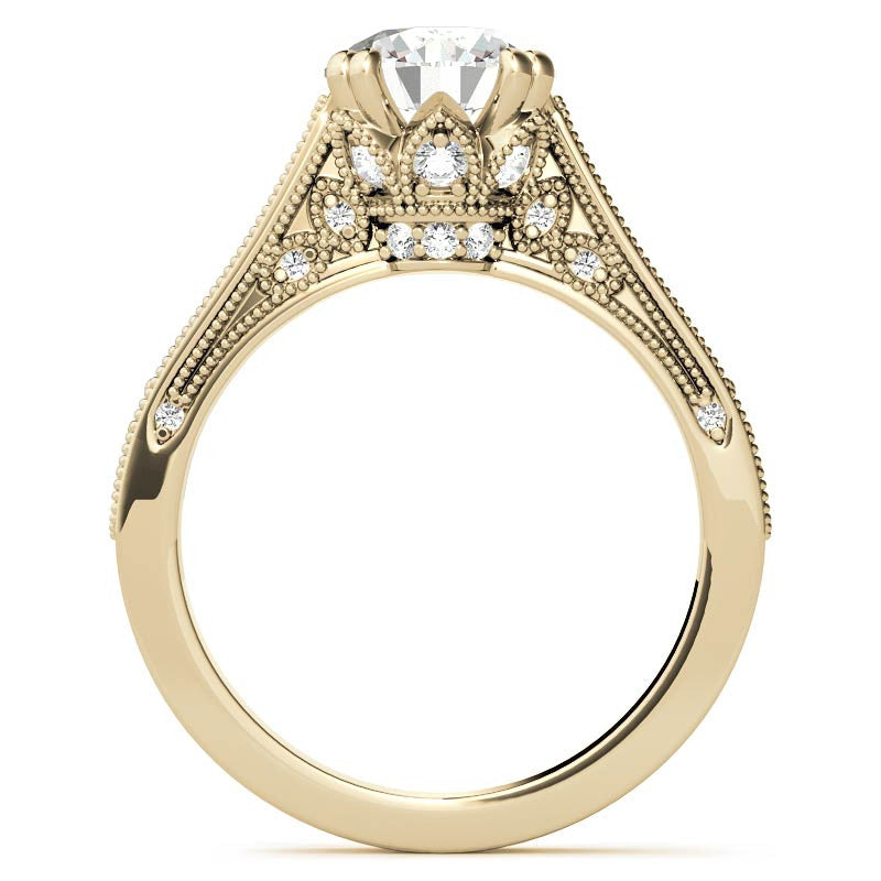Antique Round Crown Accent Moissanite Engagement Ring